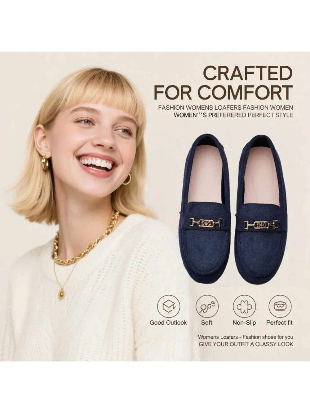 Women's Blue Comfort Walking Pull On Leisure Slip On Work Loafer Flat Shoes